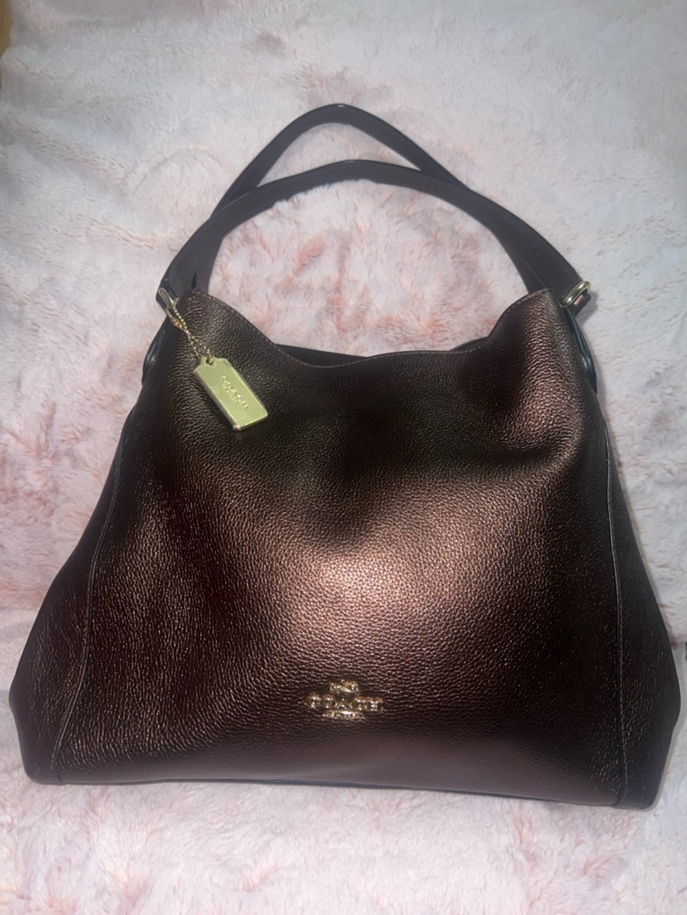 Coach Edie Pebble Leather Shoulder Bag Gunmetal Vintage